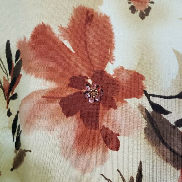 Alfred Dunner Womens Top Small Floral 3/4 Sleeve Embellished Striped Split V Nec - Picture 7 of 10